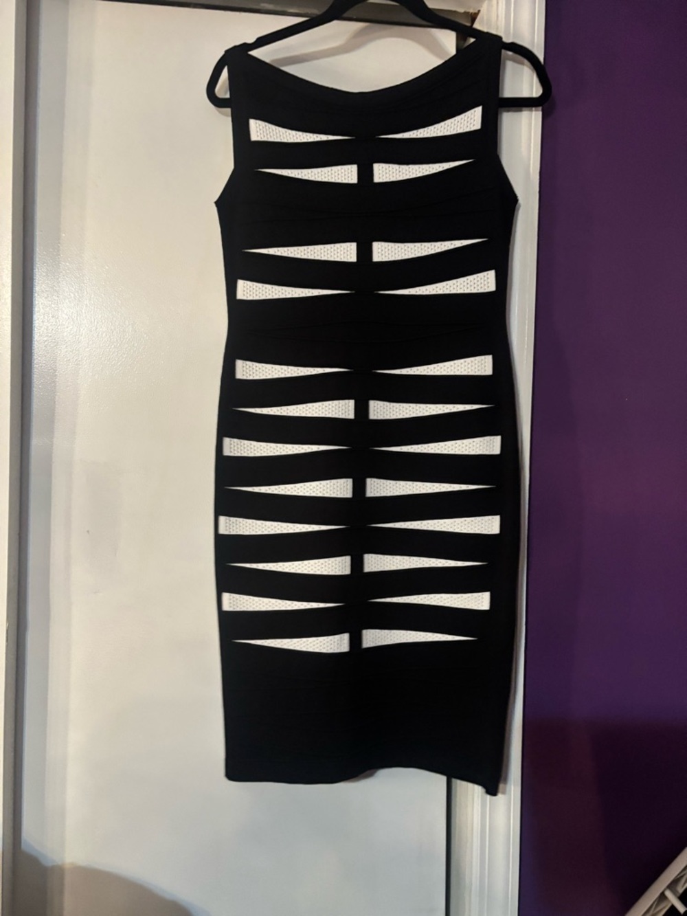 D. Exterior Italian Designer Luxuryg Black and White Cutout Bodycon Dress